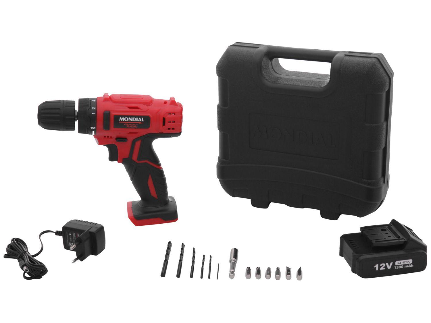 Furadeira e Parafusadeira Mondial Velocidade - Variável 3/8" com Maleta 15 Peças FPF-06M
