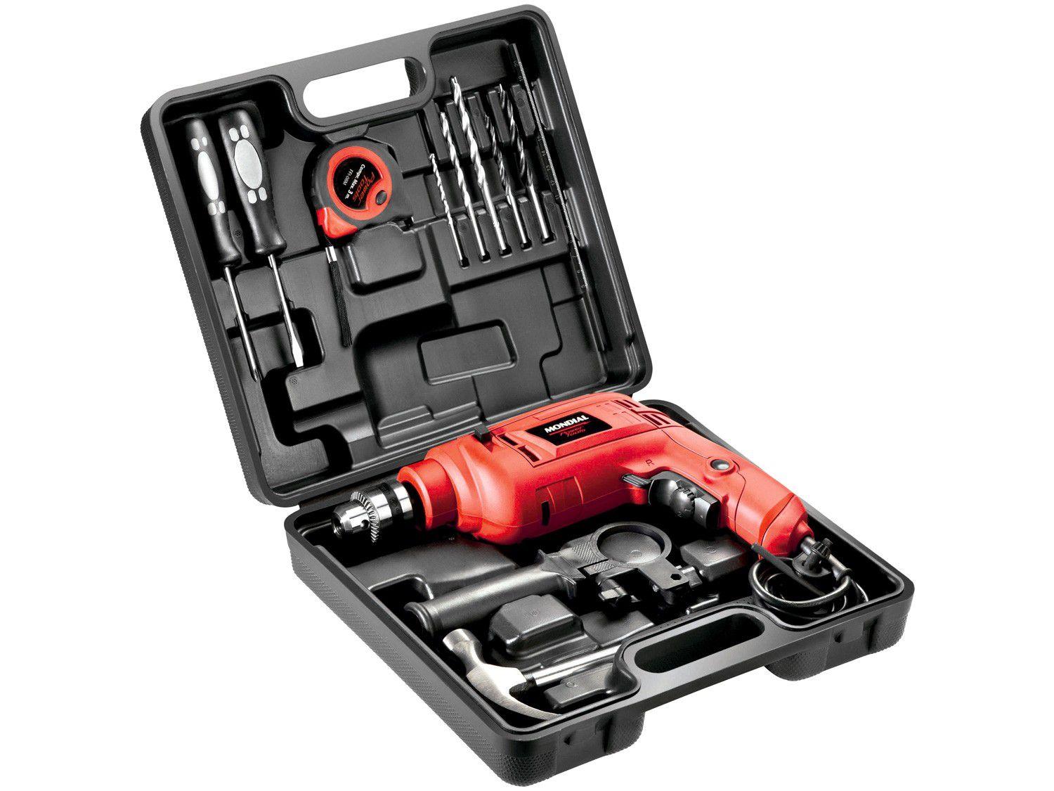 Furadeira de Impacto Mondial 650W 2 Velocidades - 3/8" com Maleta 11 Peças NFFI-07M