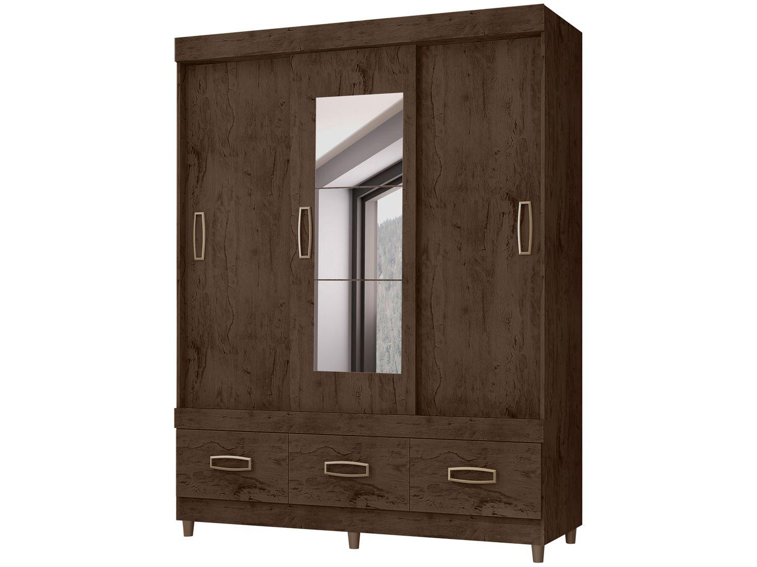 Guarda-roupa Casal com Espelho 3 Portas - de Correr 3 Gavetas Araplac E20033