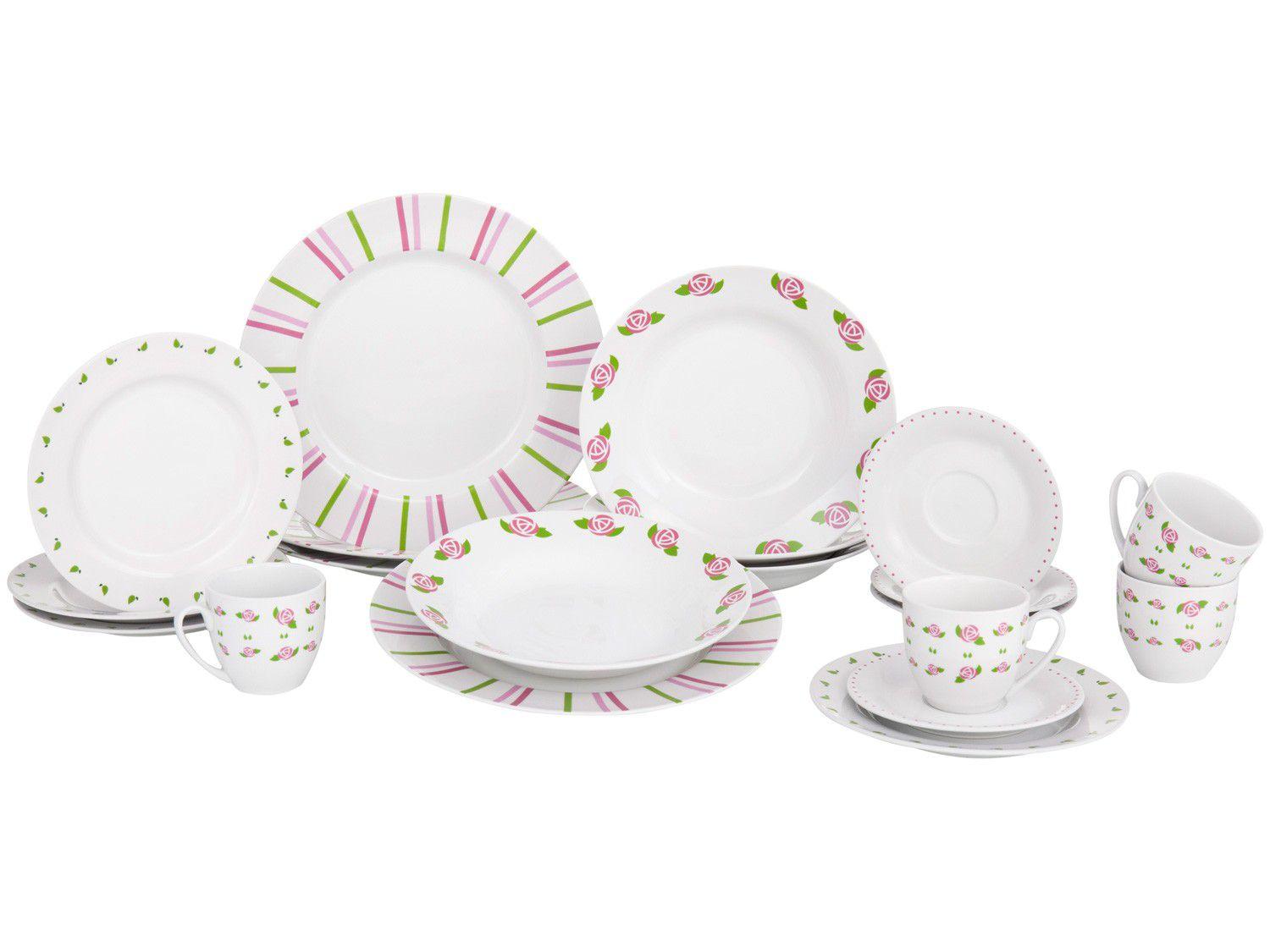 Aparelho de Jantar e Chá 20 Peças Home Gallery - Porcelana Redondo Branco Roses