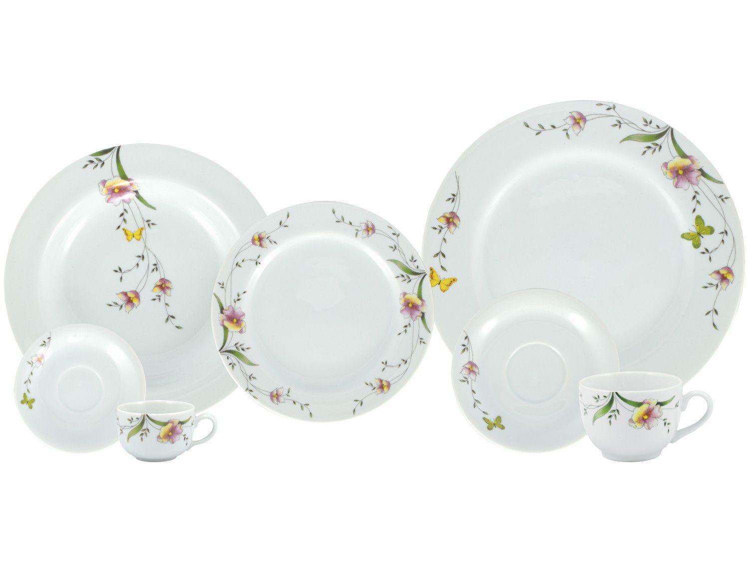 Aparelho de Jantar Chá e Café 42 Peças Porcelana - Schmidt Porcelana Redondo Branco Real Carmem