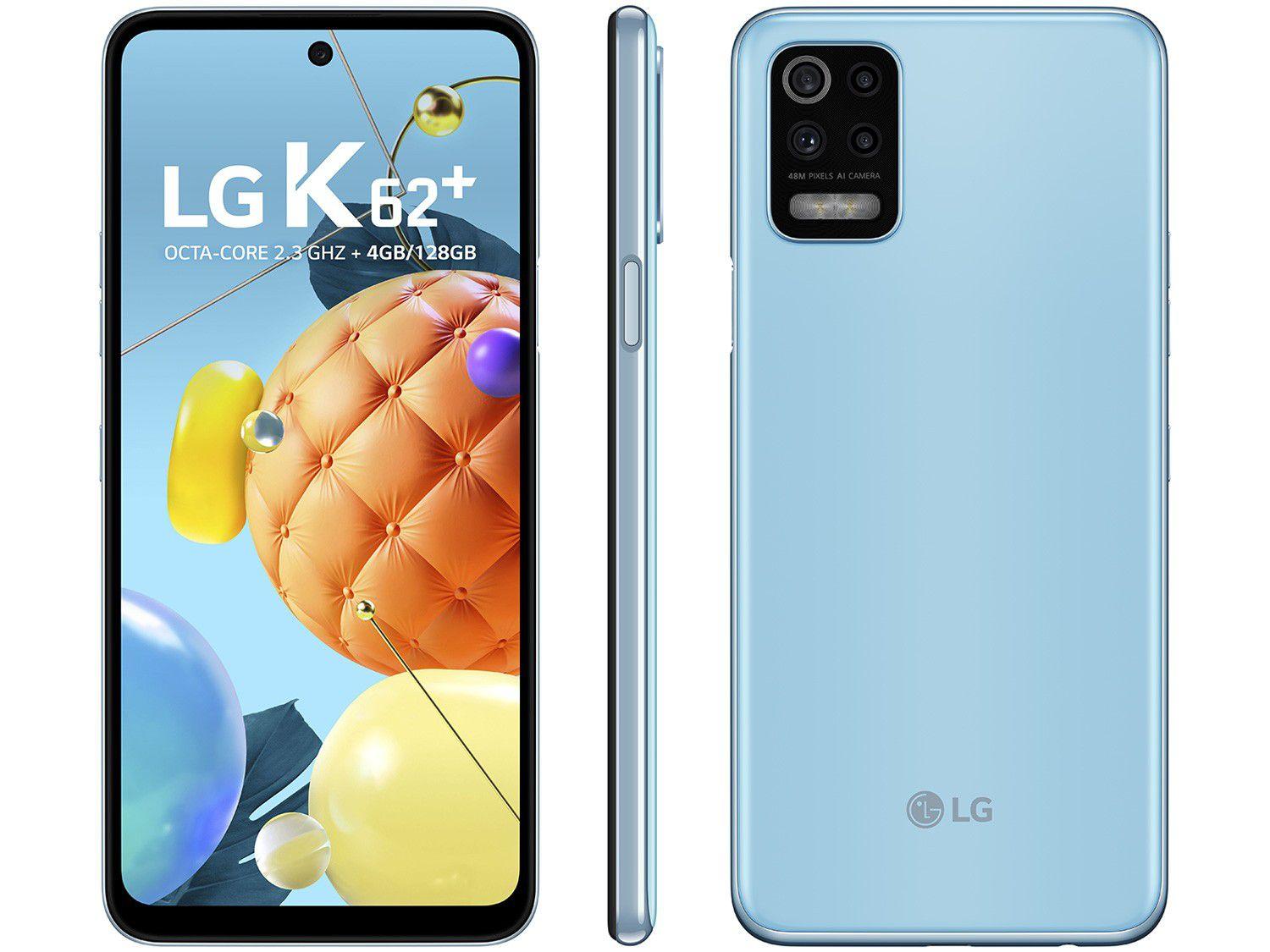 Smartphone LG K62+ 128GB Azul 4G Octa-Core 4GB RAM - Tela 6,59" Câm. Quádrupla + Selfie 28MP Dual