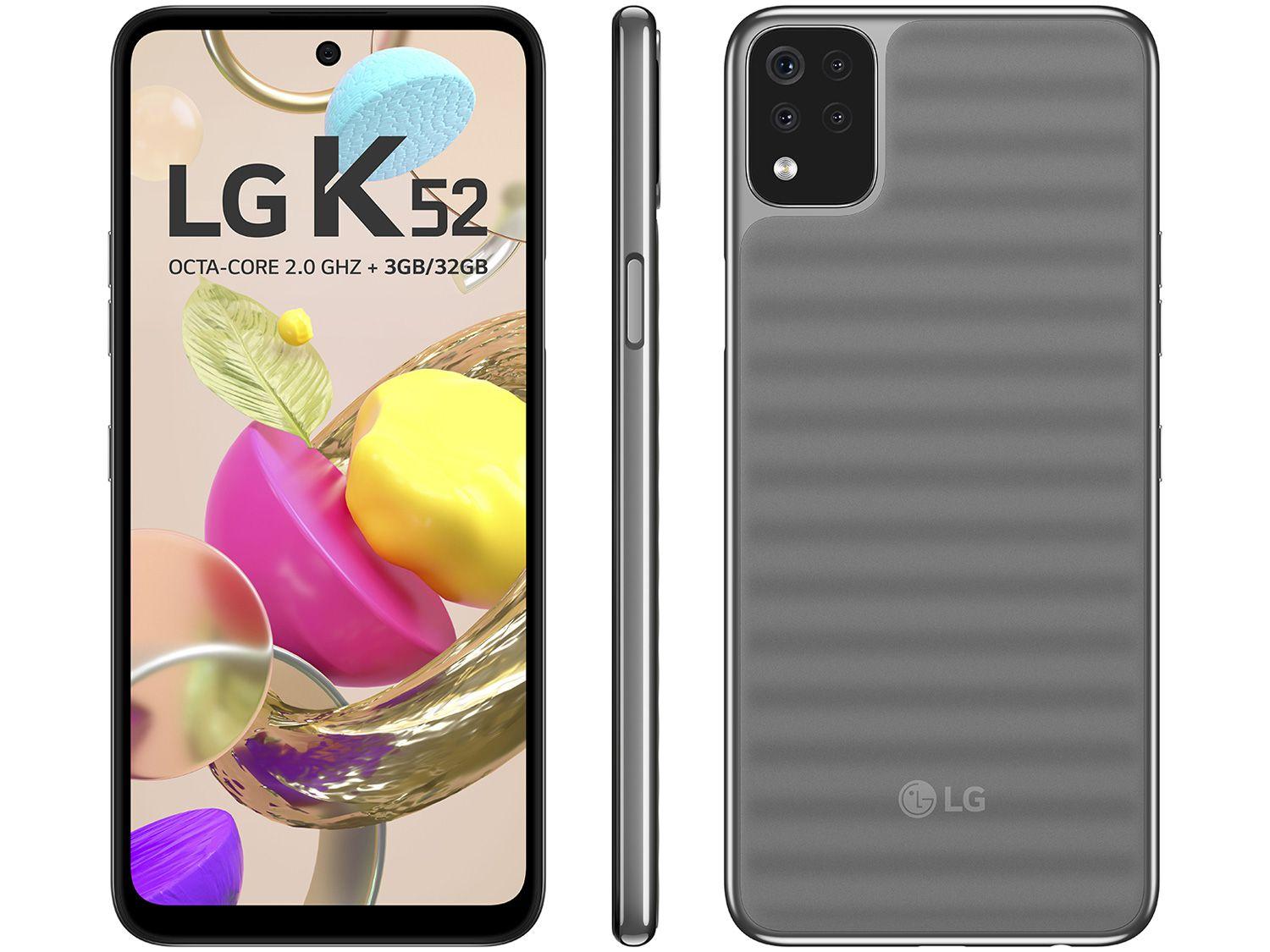 Smartphone LG K52 64GB Cinza 4G Octa-Core 3GB RAM - Tela 6,6&quot; Câm. Quádrupla + Selfie 8MP Dual Ch