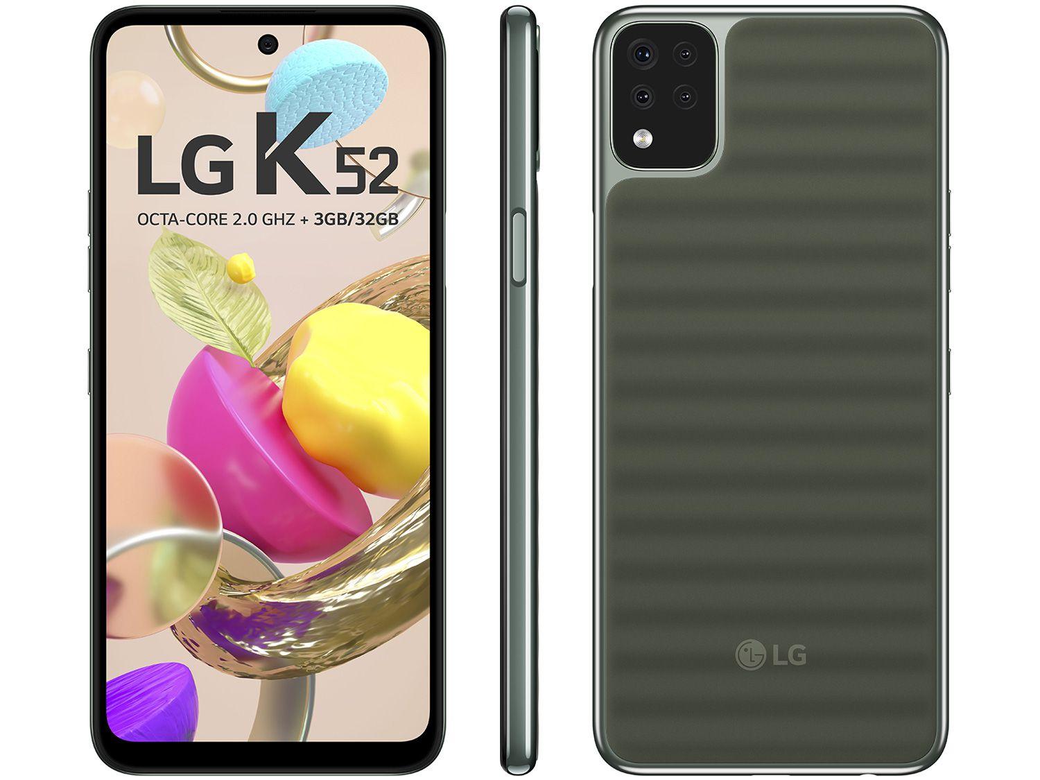 Smartphone LG K52 64GB Verde 4G Octa-Core 3GB RAM - Tela 6,6&quot; Câm. Quádrupla + Selfie 8MP Dual Ch