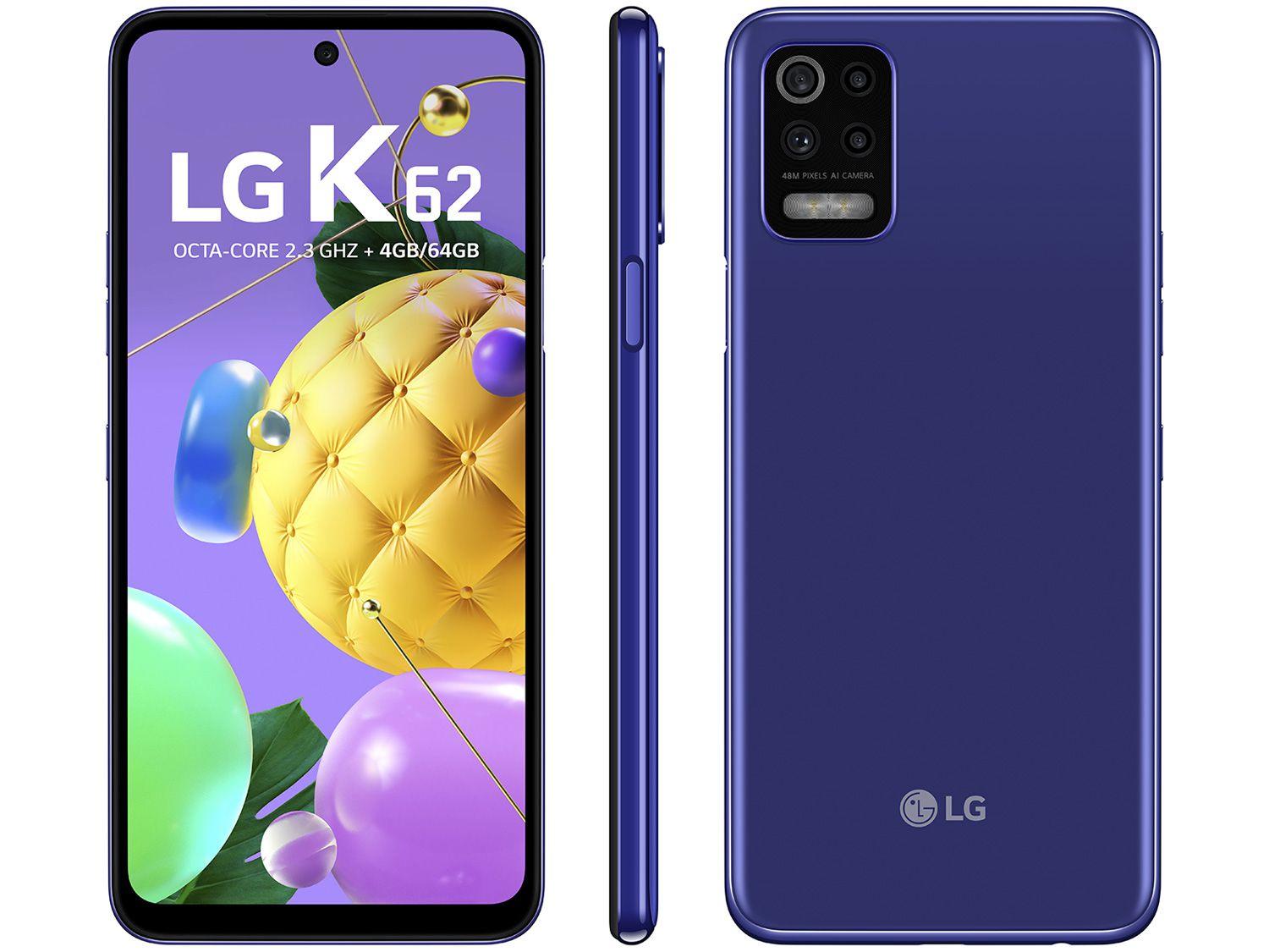 Smartphone LG K62 64GB Azul 4G Octa-Core 4GB RAM - Tela 6,59&quot; Câm. Quádrupla + Selfie 13MP Dual
