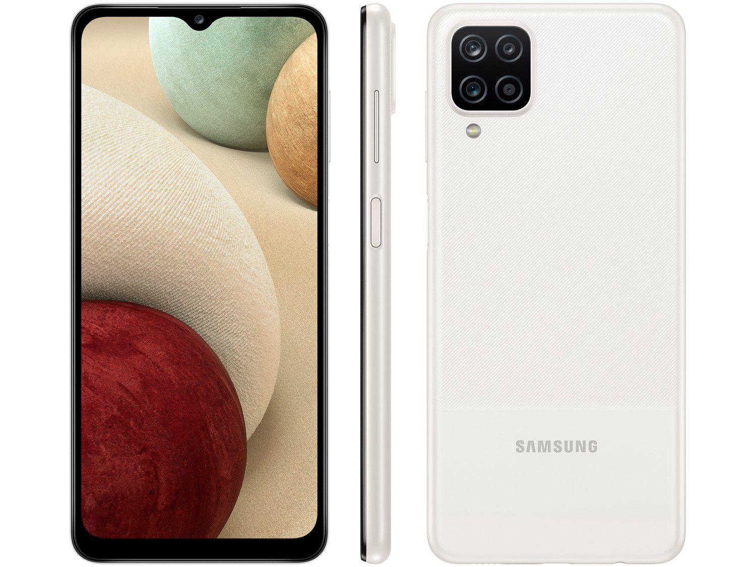 Smartphone Samsung Galaxy A12 64GB Branco 4G - Octa-Core 4GB RAM 6,5" Câm. Quádrupla + Selfi