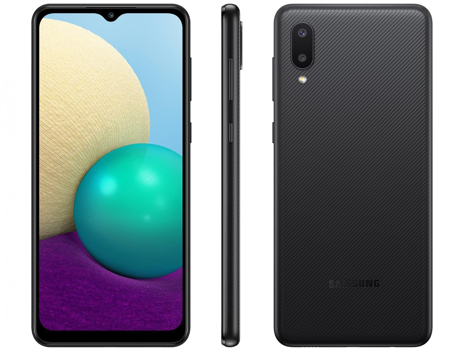 Smartphone Samsung Galaxy A02 32GB Preto 4G - Quad-Core 2GB RAM 6,5" Câm. Dupla + Selfie 5M