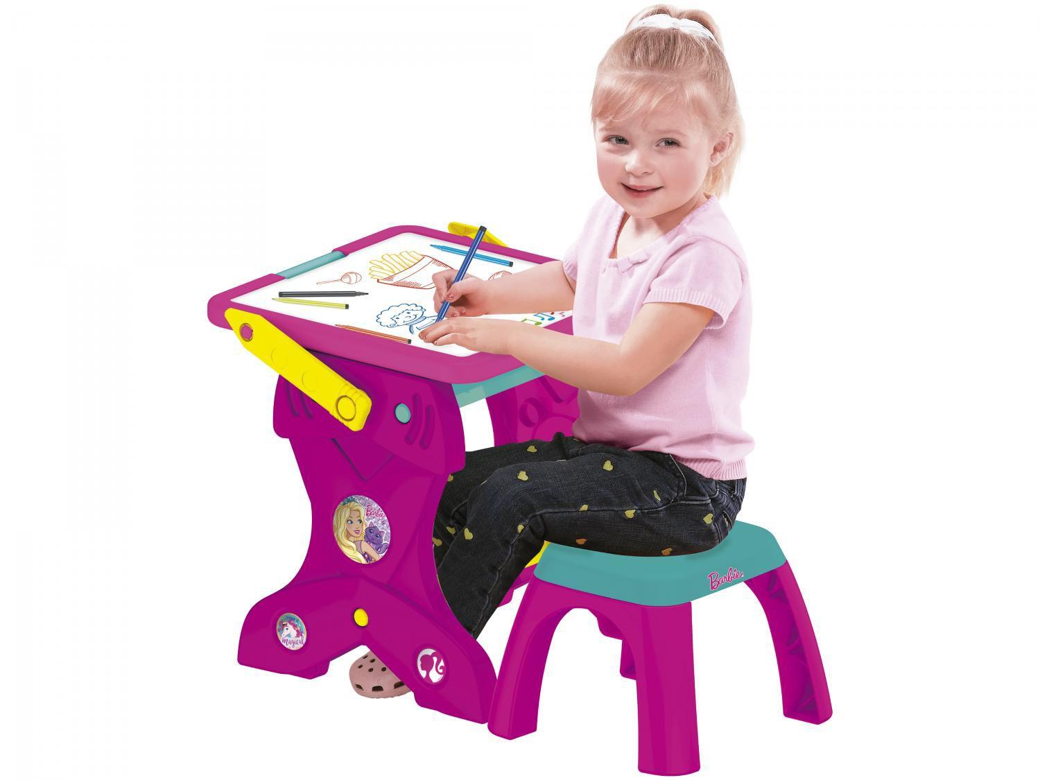 Mesa Infantil Educativa Fun Dobrável Barbie 2 em 1 - com Acessórios