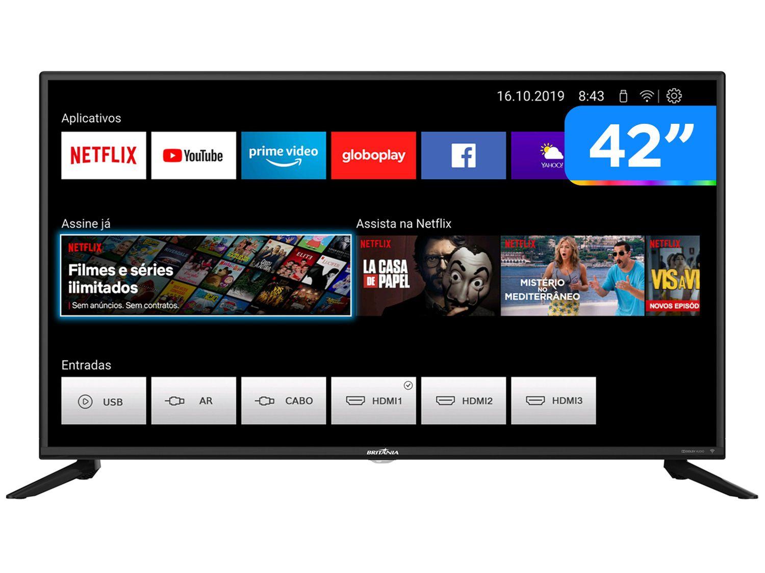 Smart TV Full HD D-LED 42" Britania BTV42G70N5CF - Wi-Fi 3 HDMI 2 USB