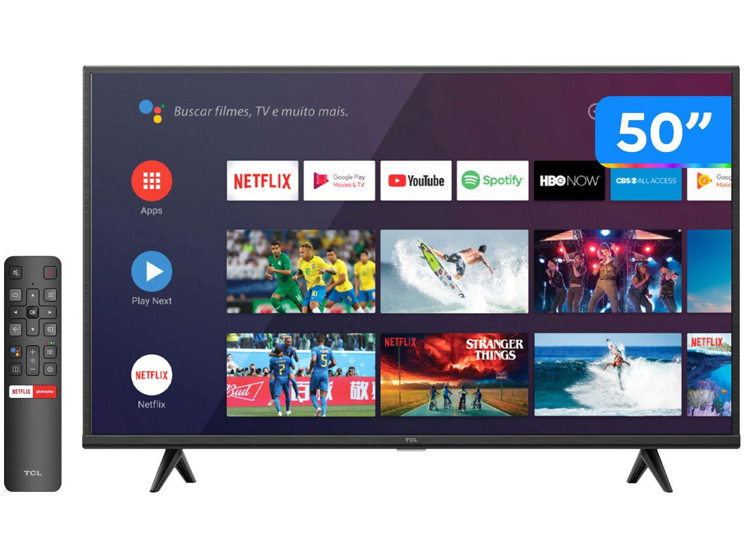 Smart TV 50" UHD 4K LED TCL 50P615 VA 60Hz - Android Wi-Fi Bluetooth HDR 3 HDMI 2 USB