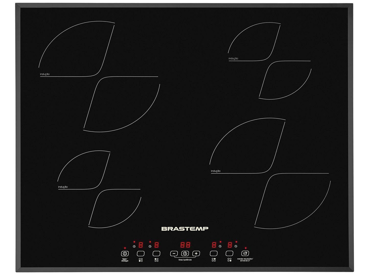 Cooktop 4 Bocas Indução Brastemp Vitrocerâmico - Touch com Timer Preto Acendimento Automático BDJ77