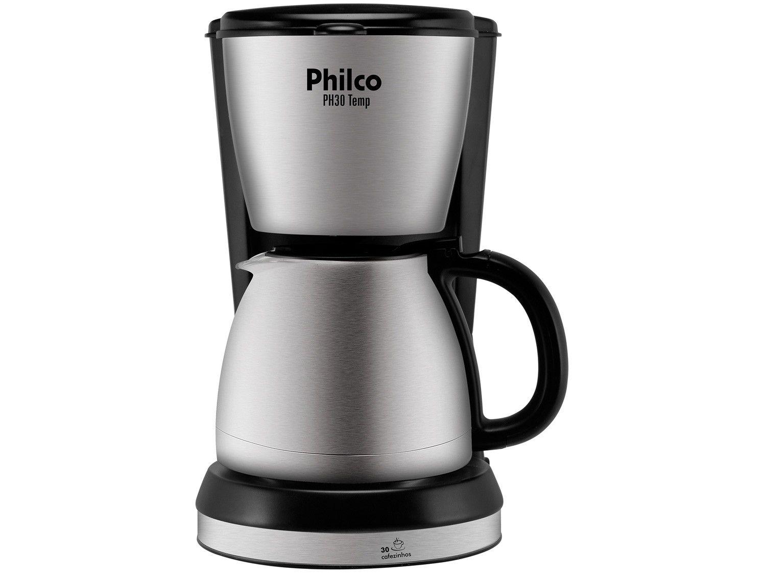 Cafeteira Elétrica Philco PH30 Temp 30 Xícaras - Preto e Aço escovado