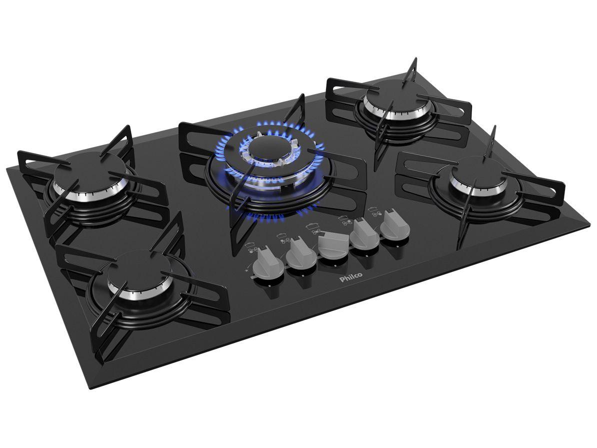 Cooktop 5 Bocas Philco Cook Chef 5 TC à Gás - GLP Preto Tripla-chama Cook Chef 5 TC