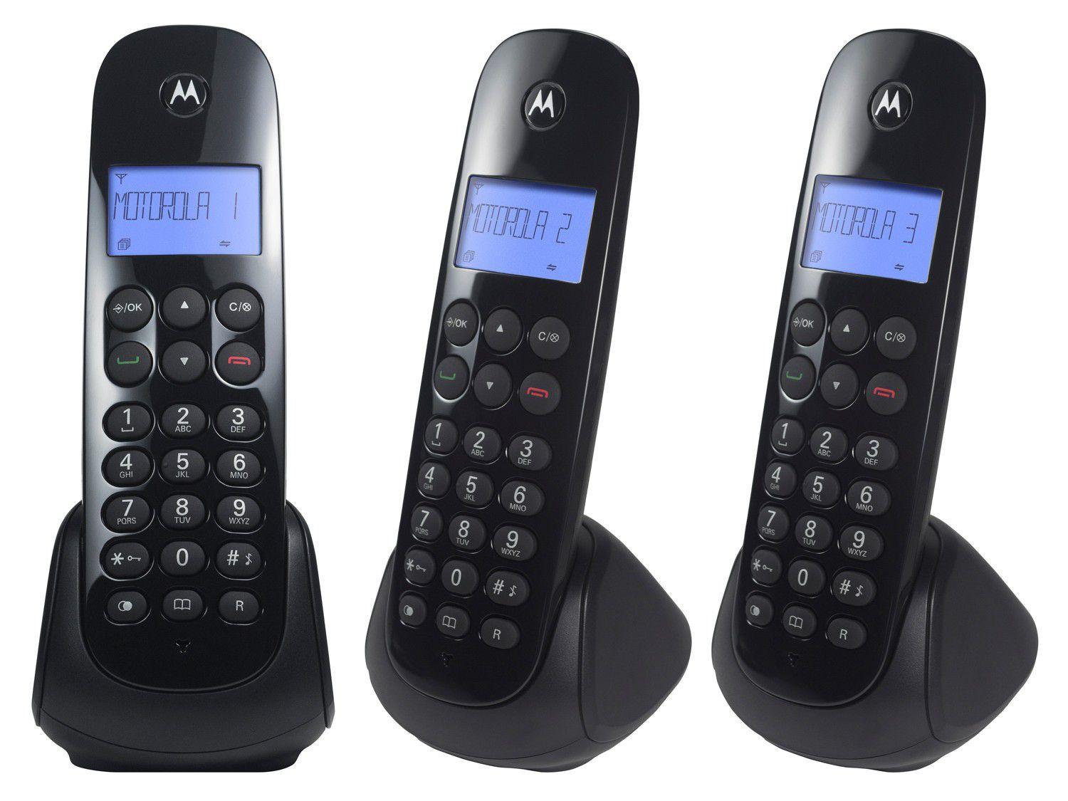 Telefone Sem Fio Motorola MOTO700-MRD3 + 2 Ramais - Identificador de Chamada Preto