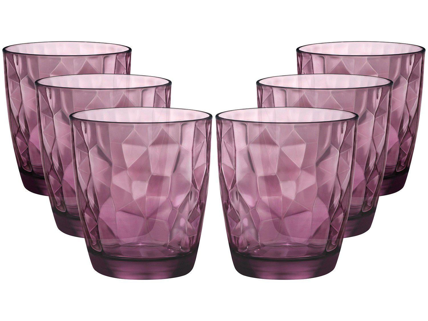 Jogo de Copos de Vidro para Whisky 6 Peças - Roxo 390ml Bormioli Rocco Diamond