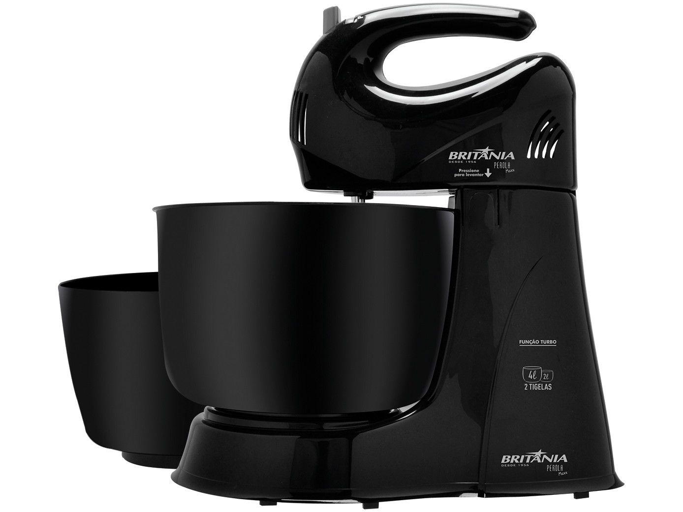 Batedeira Portátil Britânia - Preta 350W Pérola Maxx 2 4 Velocidades
