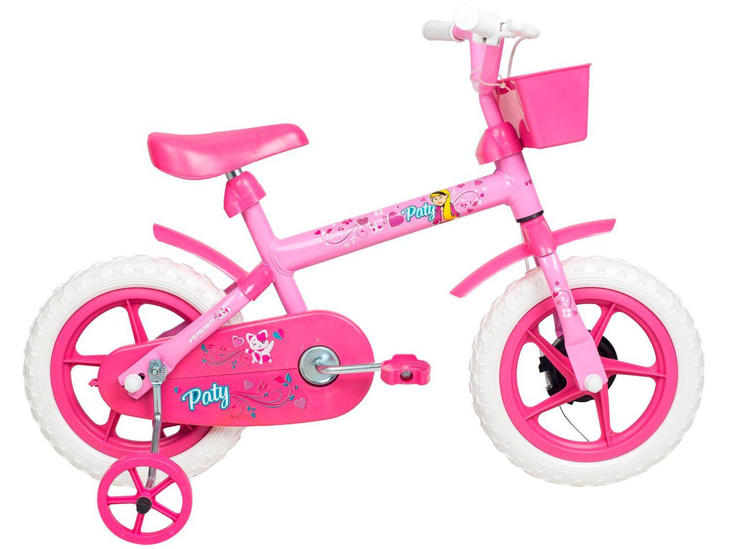 Bicicleta Infantil Aro 12 Verden Paty - Rosa e Fúcsia com Rodinhas e Cesta