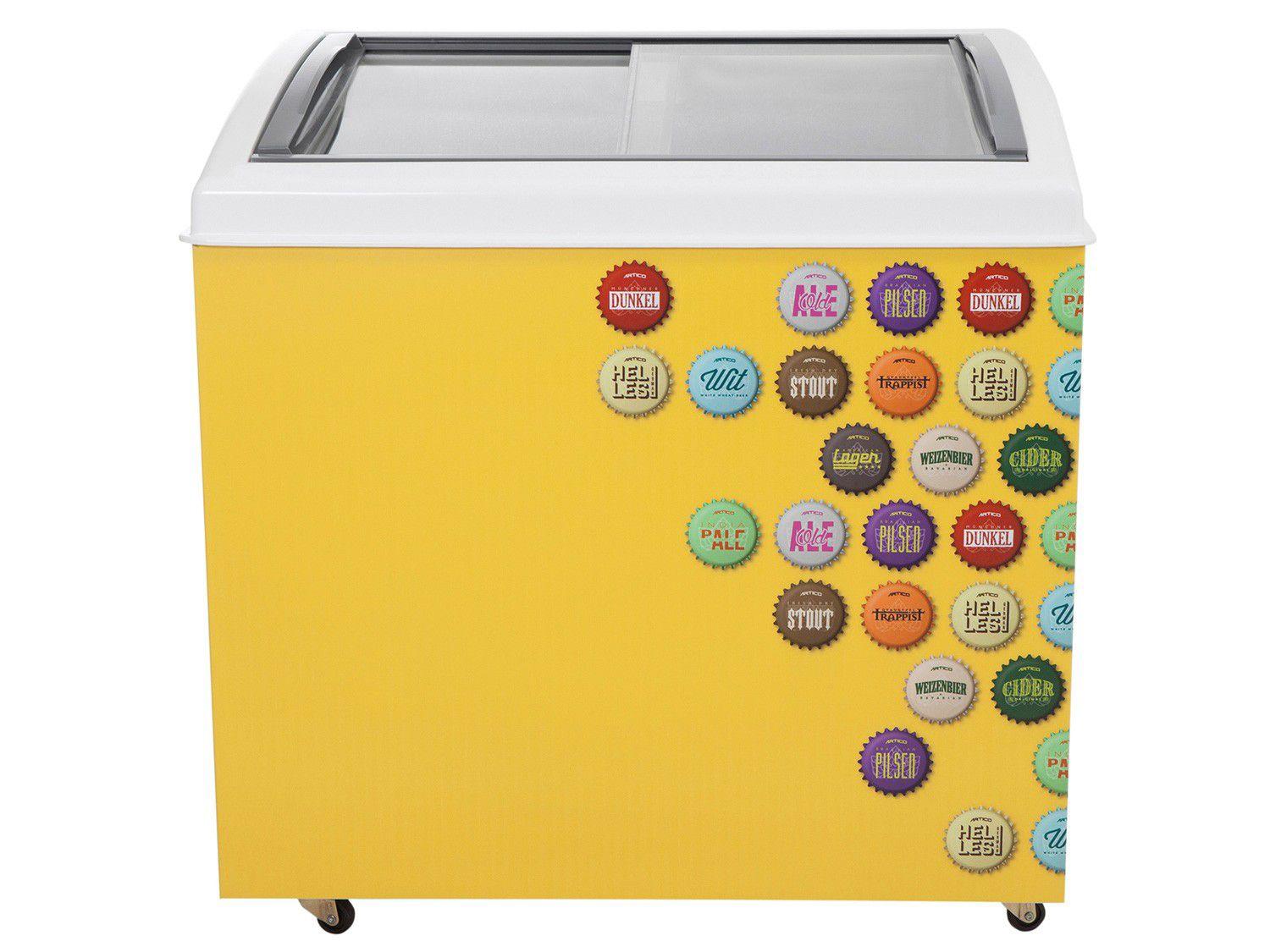 Freezer Cervejeira Artico Horizontal 300L Temática - Yellow Beer 2 Tampas