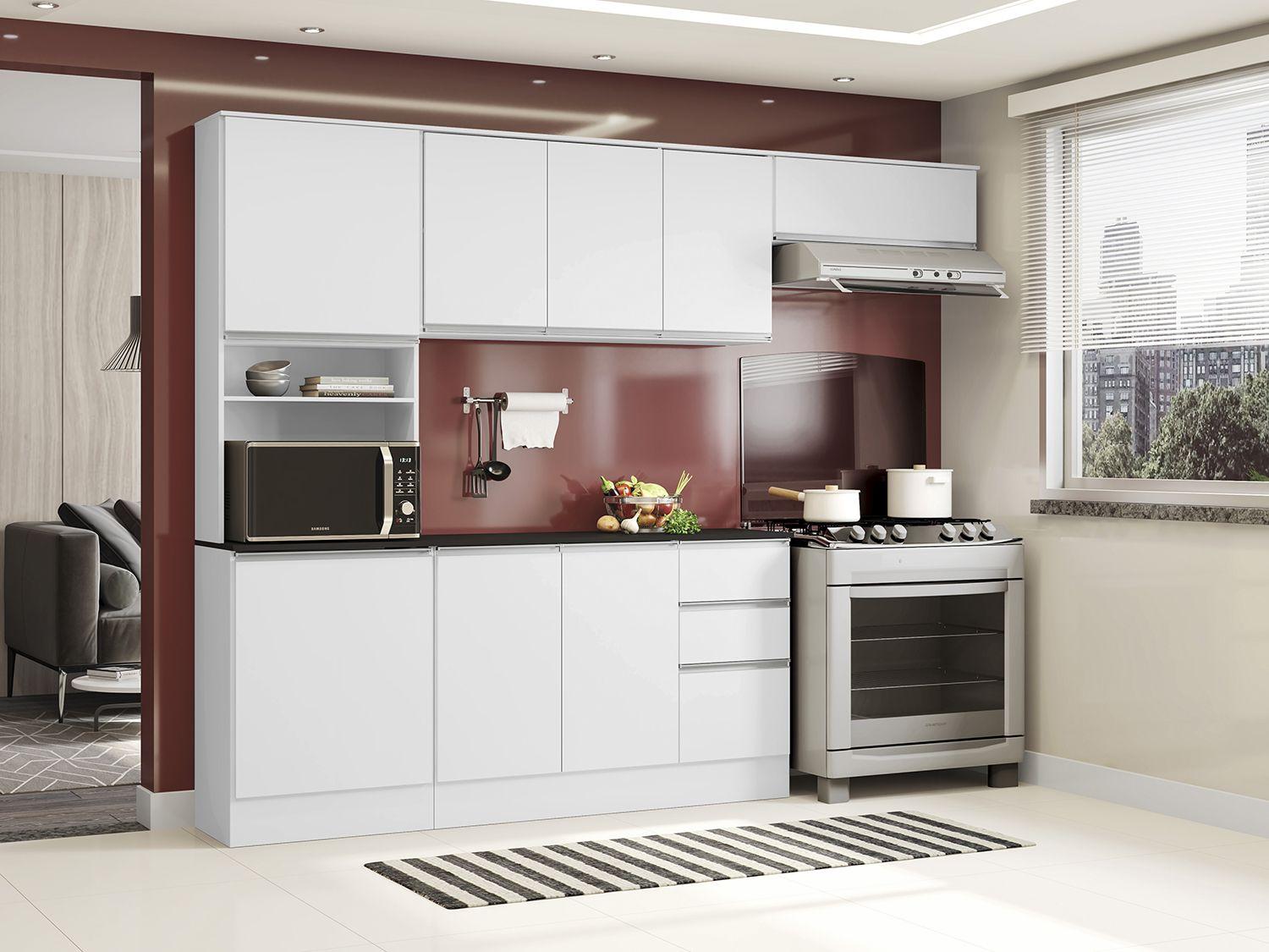 Cozinha Completa Poliman Móveis Paris - com Balcão Nicho para Forno ou Micro-ondas