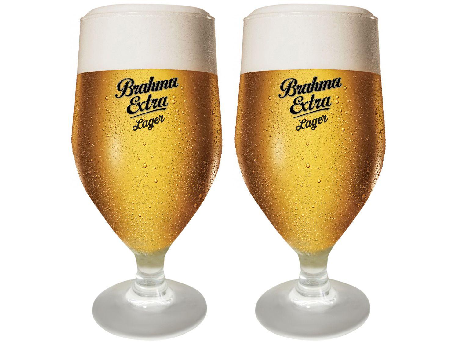 Jogo de Taças para Cerveja Vidro 2 Peças 380ml - Crisal Portugal Ambev Brahma Extra Lager