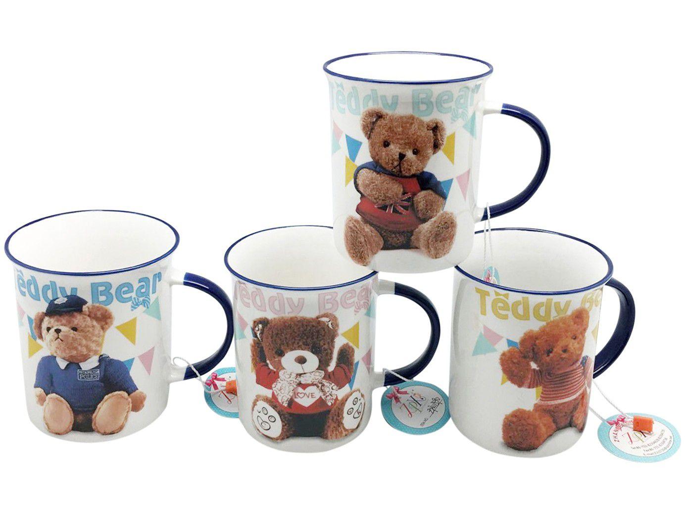 Caneca de Porcelana de Café 340ml Bella Tavola - Teddy 4 Peças