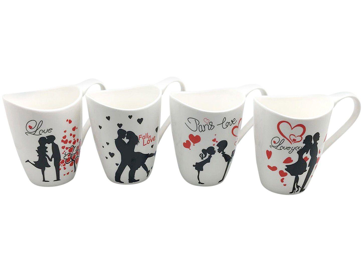 Caneca de Porcelana de Café 400ml Bella Tavola - Apaixonado 4 Peças