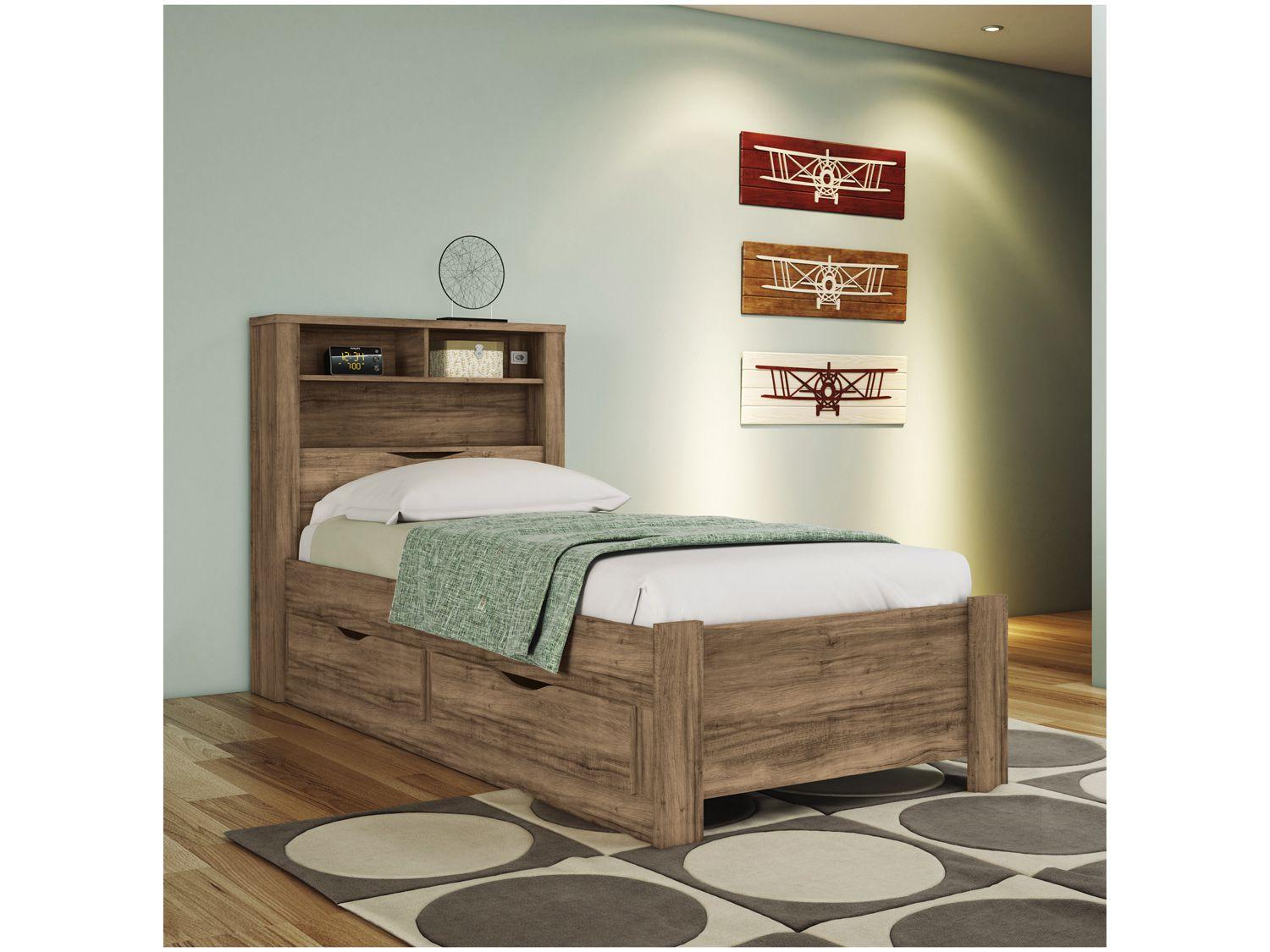 Cama Solteiro 88x188cm Baú 2 Gavetas - Santos Andirá Contemporânea Invicta
