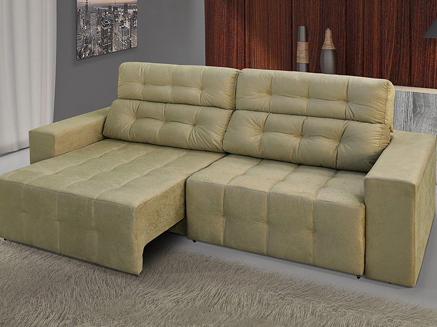 Sofá Retrátil e Reclinável 4 Lugares - Suede Amassado Evidence Ambiente Móveis