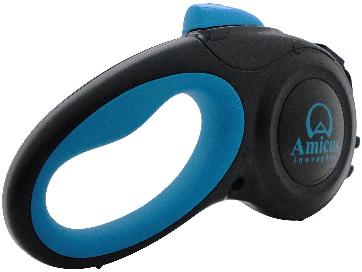 Guia Retrátil para Cachorro 5m Preta e Azul - Amicus Star Flex