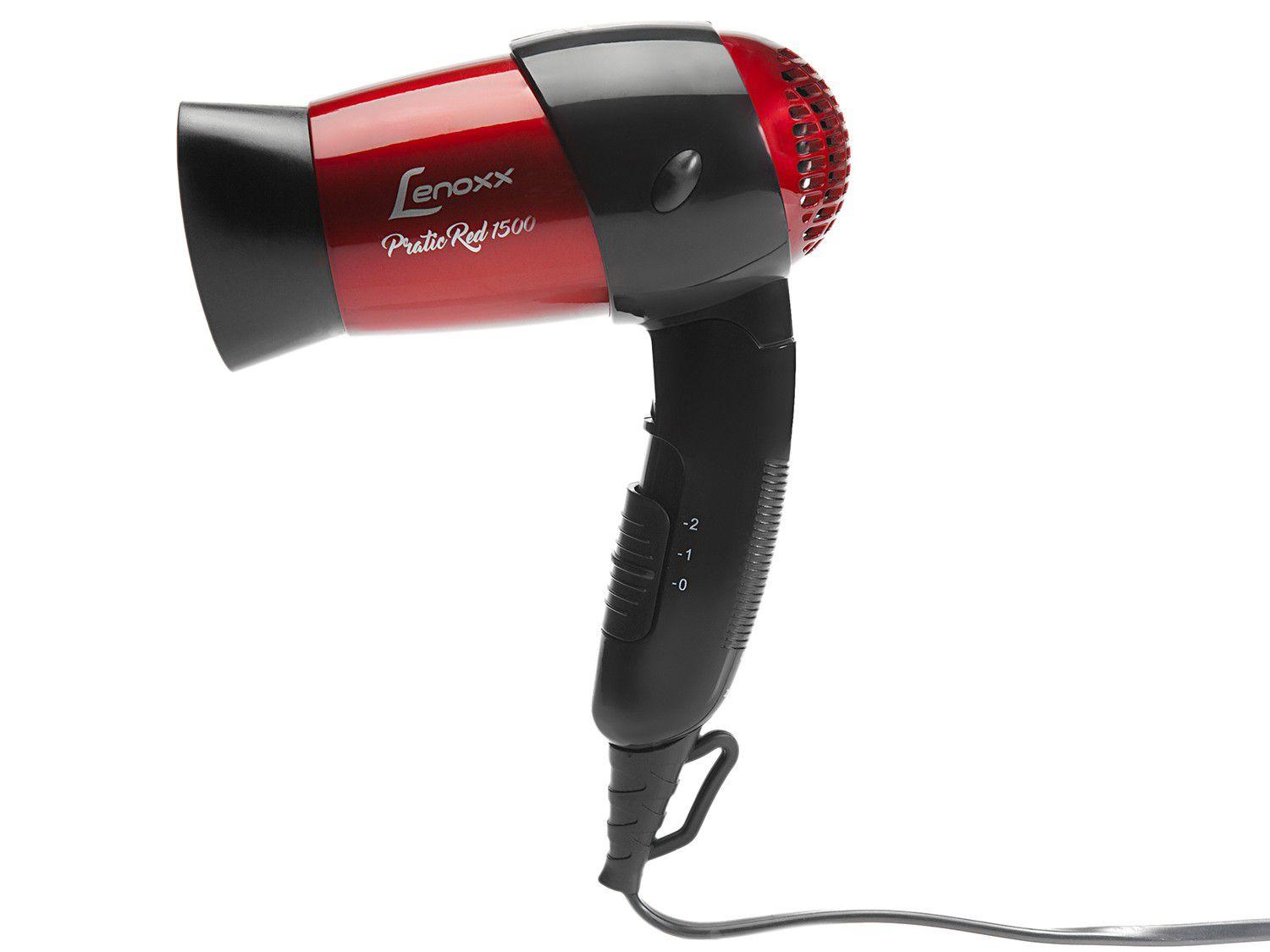 Secador de Cabelo Lenoxx Pratic Red 1500 - para Viagem de Parede Dobrável 1200W 2 Velocidades