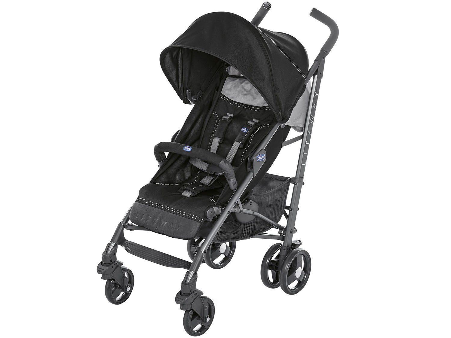 Carrinho de Bebê Passeio Chicco Lite Way - Stroller Jet Black Reclinável 5 Posições