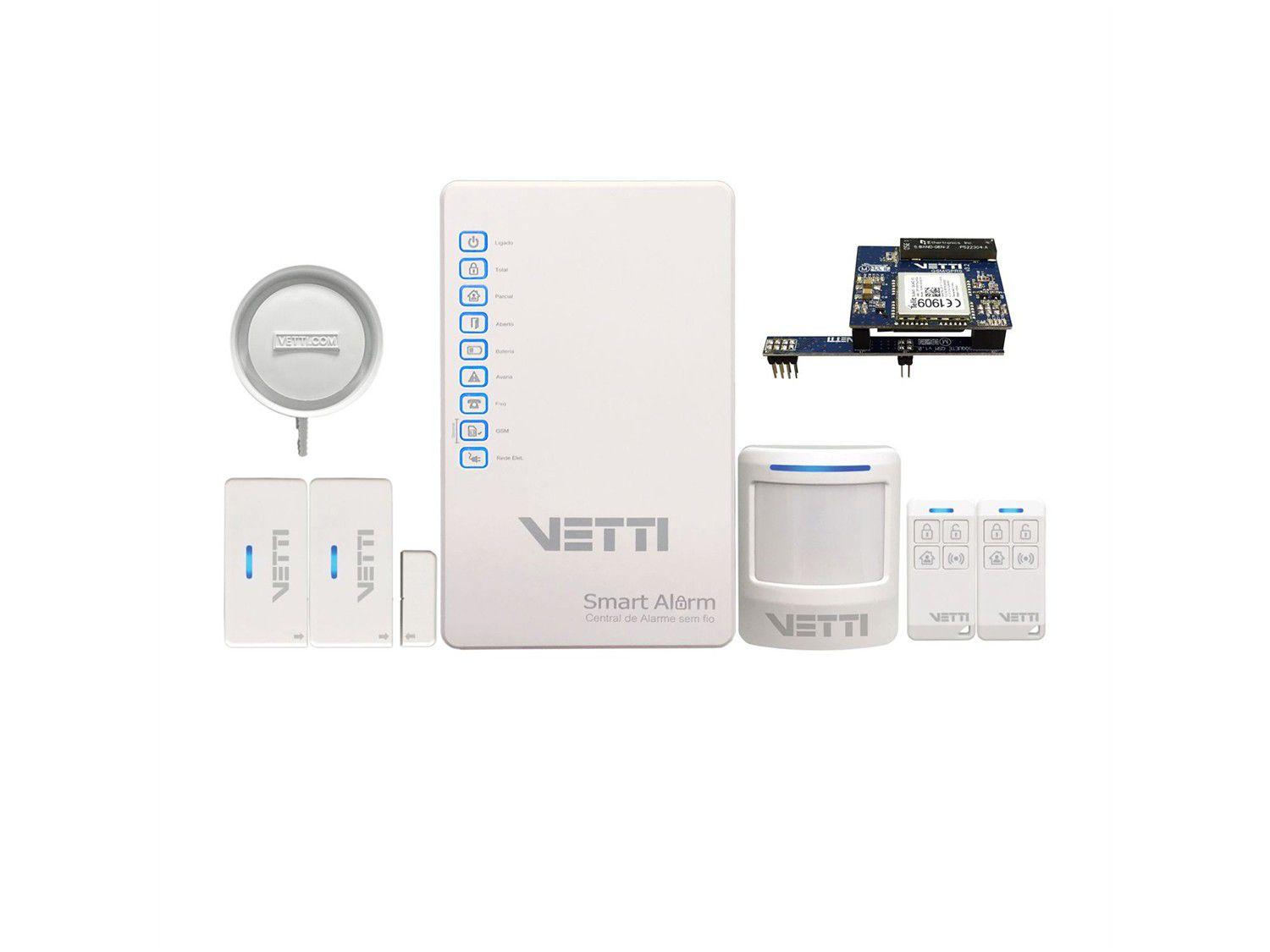 Kit Alarme Residencial/Comercial Vetti - com Discador de Linha Fixa GSM 3G Smart 3 Sensores