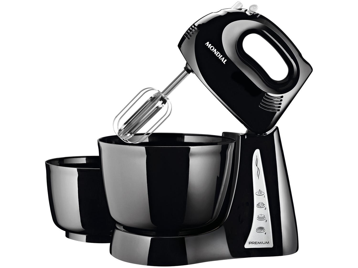 Batedeira Mondial Portátil Preta e Prata - Premium B-04 NP 400W 4 Velocidades