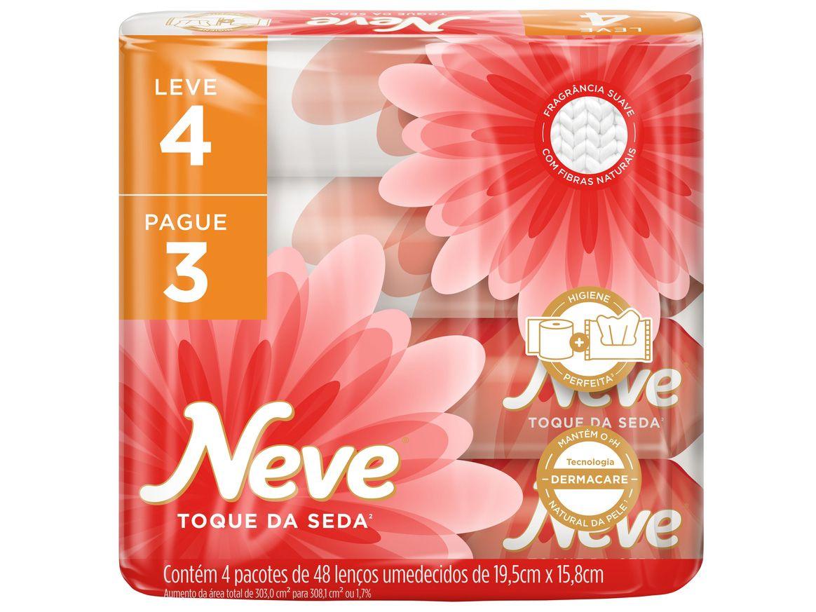 Lenço de Papel Umedecido Neve Toque de Seda - 4 Pacotes com 48 Unidades