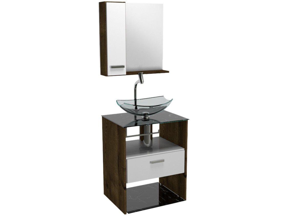Gabinete para Banheiro de Vidro com Cuba e Espelho - 1 Gaveta VB Cristais VB5045VDPR