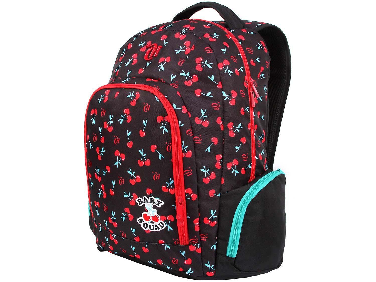 Mochila Juvenil Escolar Feminina Tam. G DMW - Baby Squad Capricho Cherry Preta