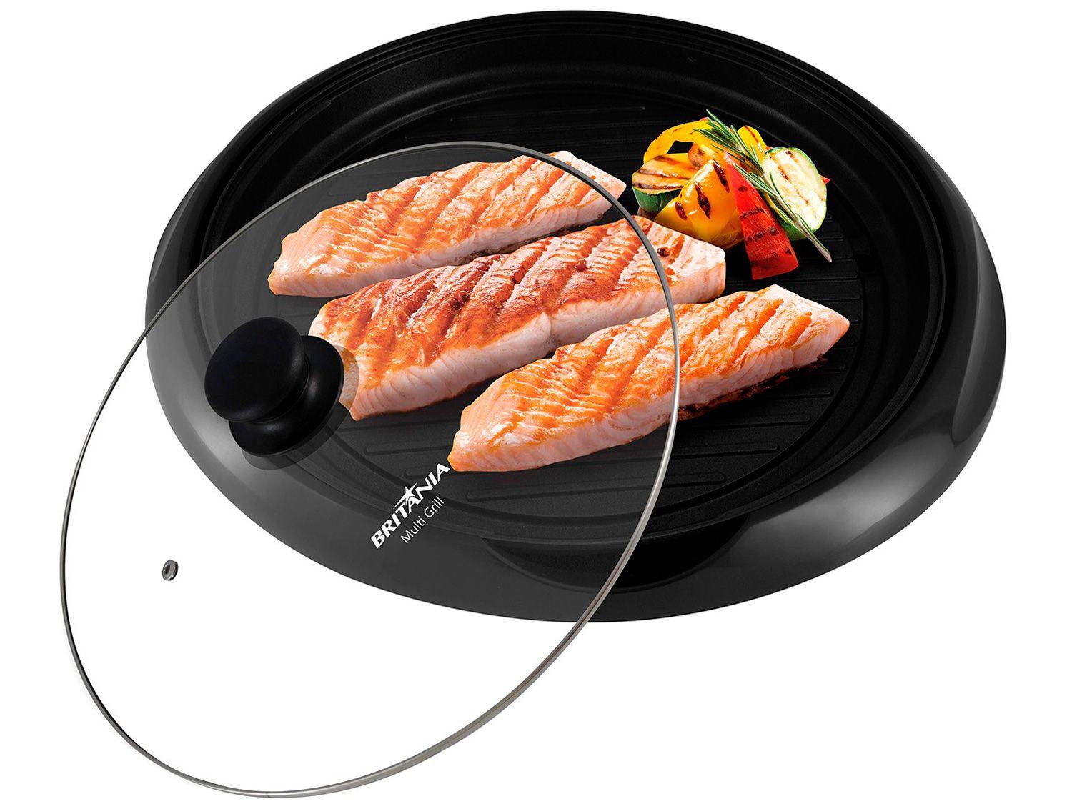 Grill Britânia BPE02 Redondo 1000W com Chapa - Antiaderente com Coletor de Gordura