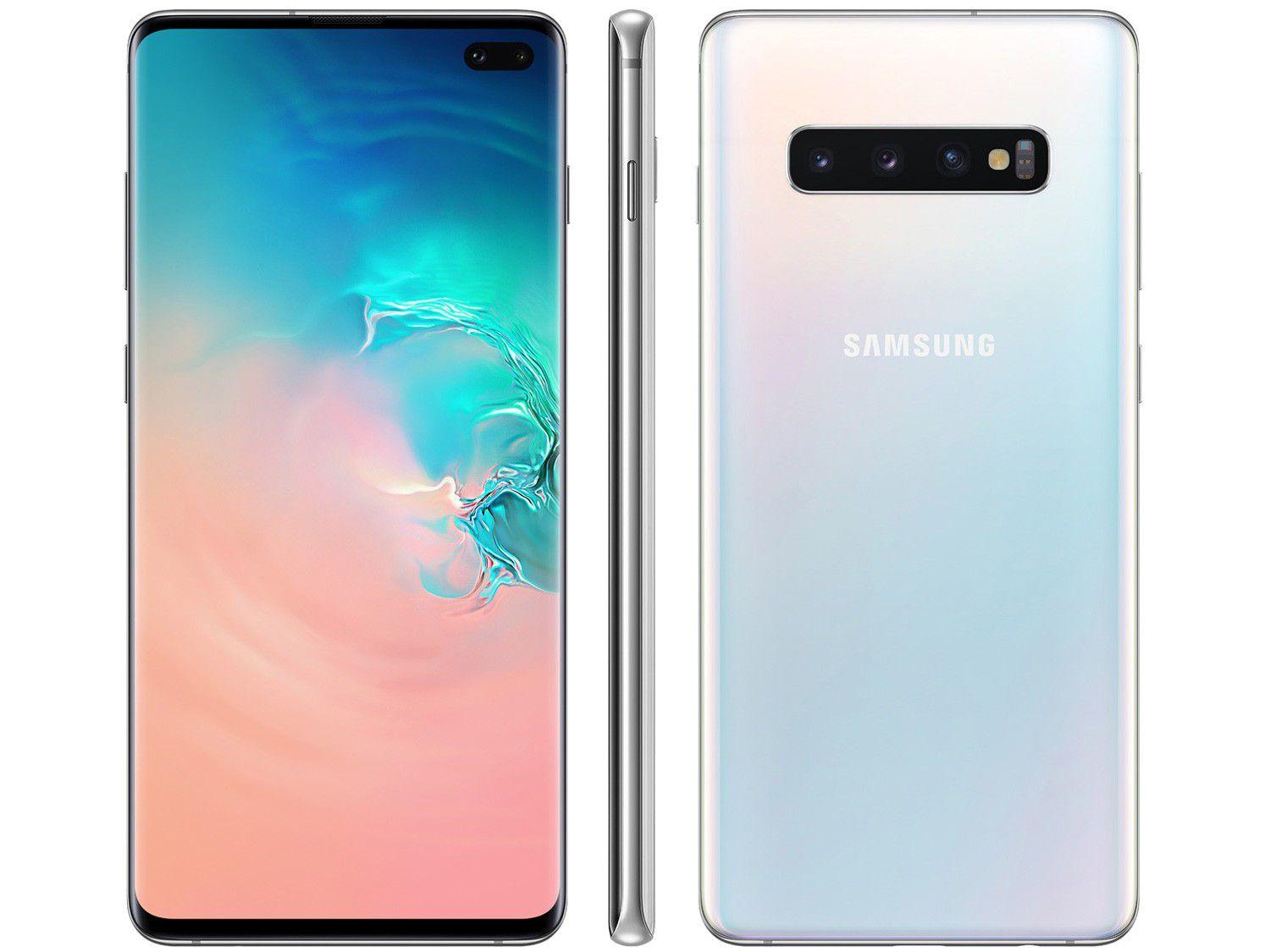 Smartphone Samsung Galaxy S10+ 128GB Branco 4G - 8GB RAM Tela 6,4" Câm. Tripla + Câm. Selfie D