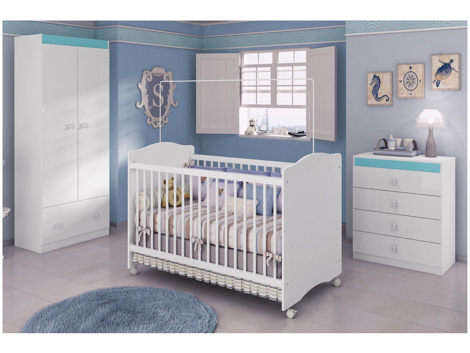 Quarto de Bebê Completo com Berço Guarda-Roupa - Cômoda Móveis Estrela Satriani