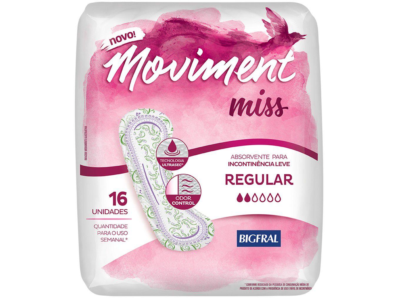 Absorvente para Incontinência Diário Bigfral - Moviment Miss Sem Abas 16 Unidades