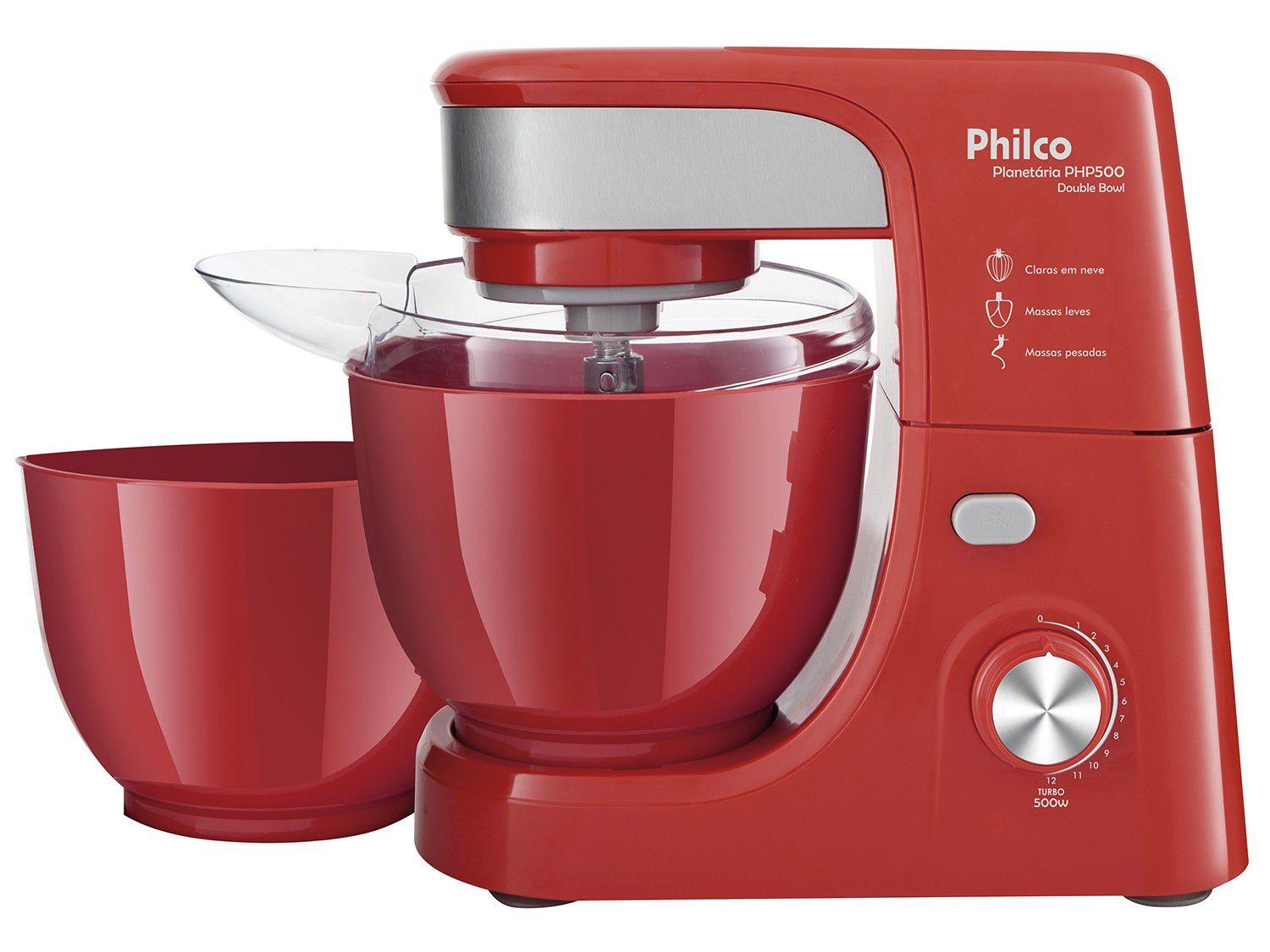 Batedeira Planetária Philco Vermelho e Prata 500W - Turbo Double Bowl PHP500V 12 Velocidades