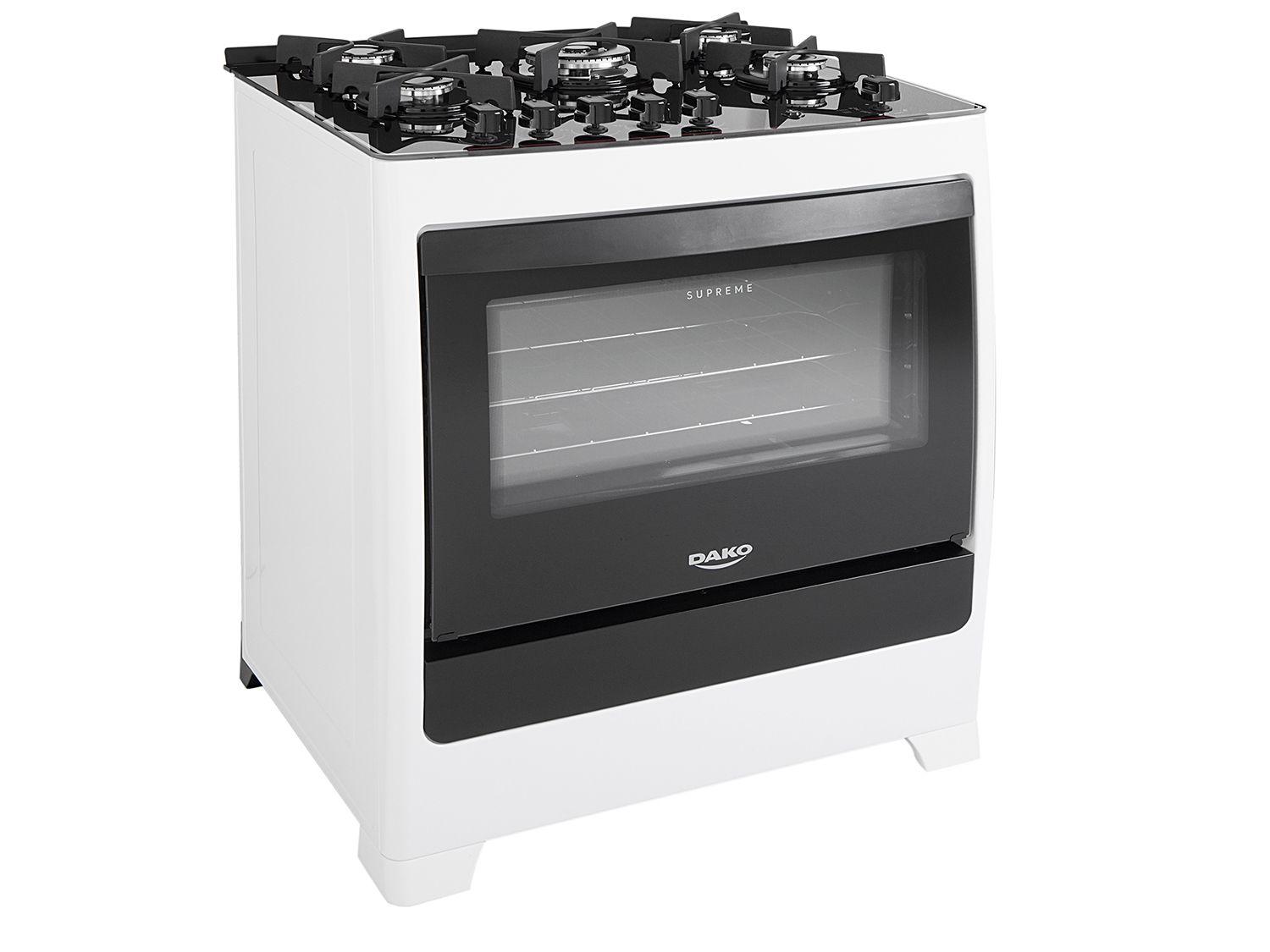 Fogão 5 Bocas Dako Branco Acendimento Autmomático Supreme Glass
