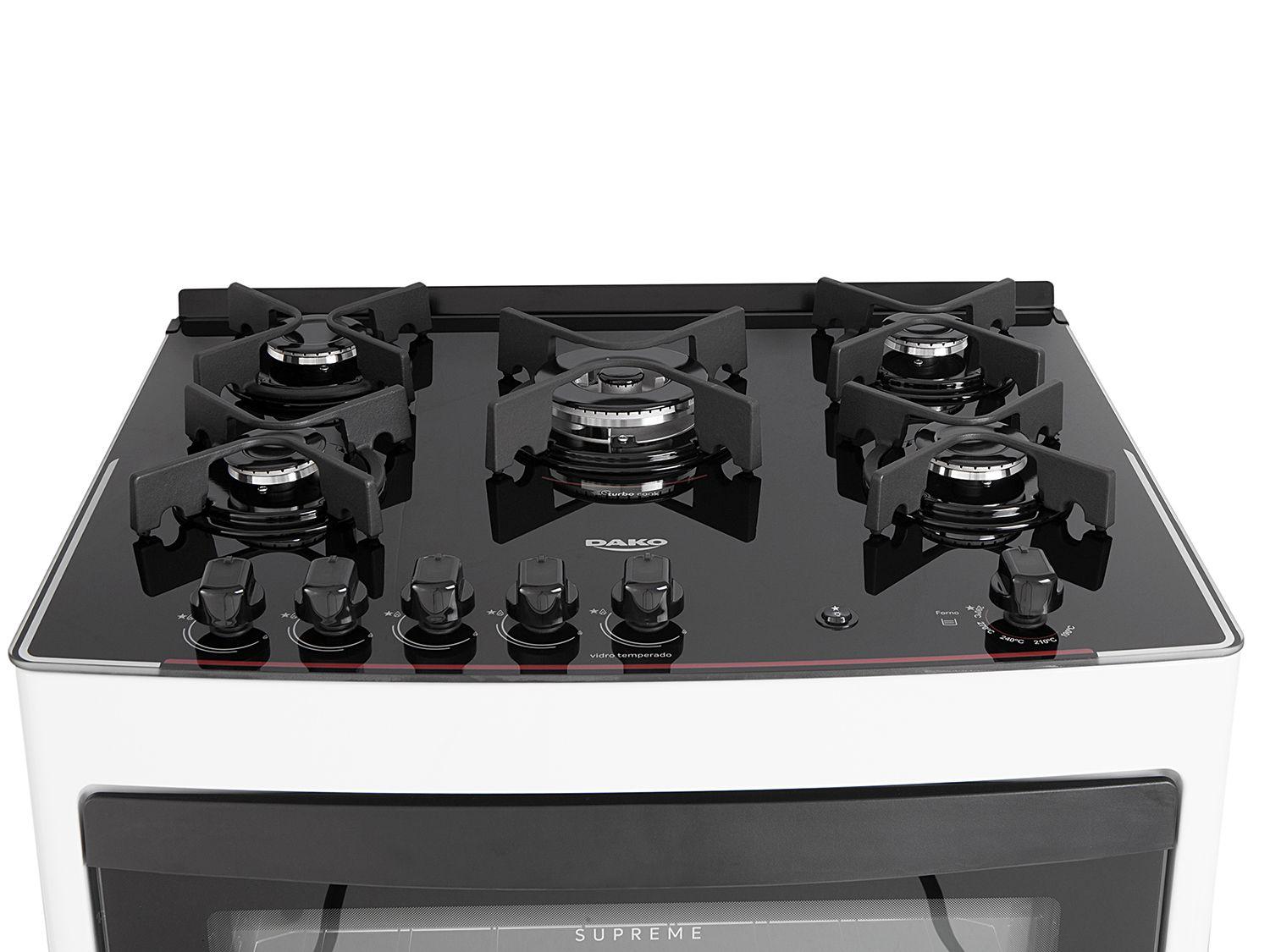 Fogão 5 Bocas Dako Branco Acendimento Autmomático Supreme Glass