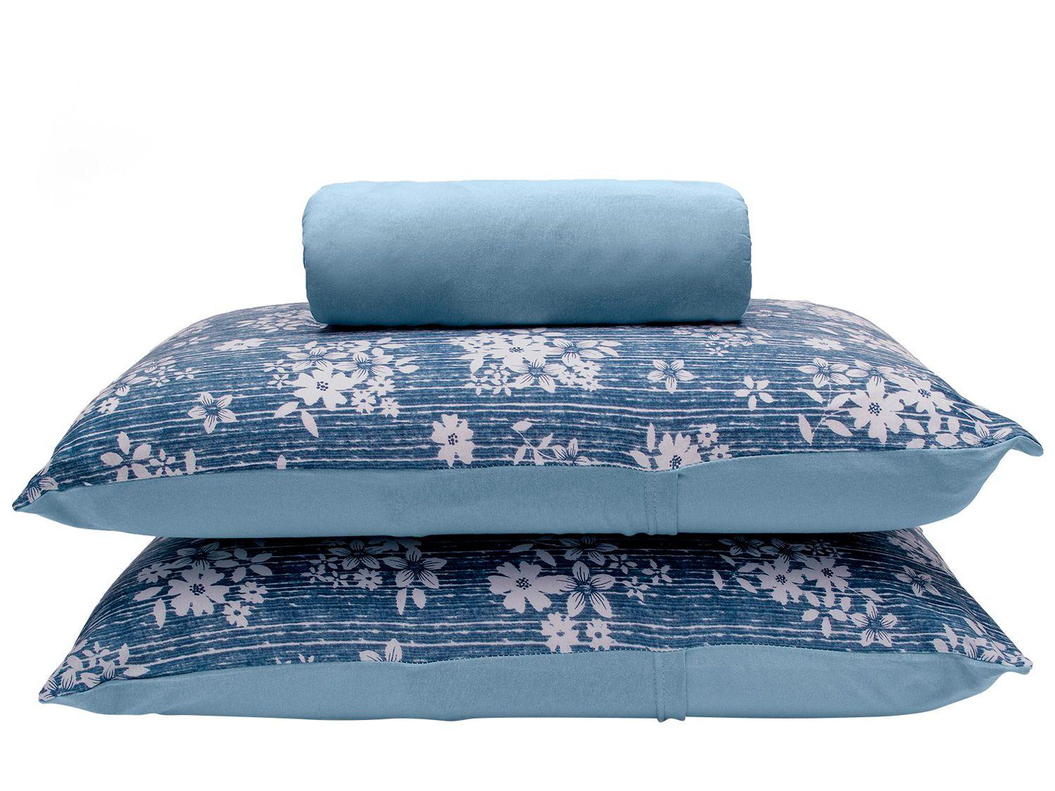 Jogo de Cama Queen Size 100% Algodão - Basic Gabriela Azul 3 Peças