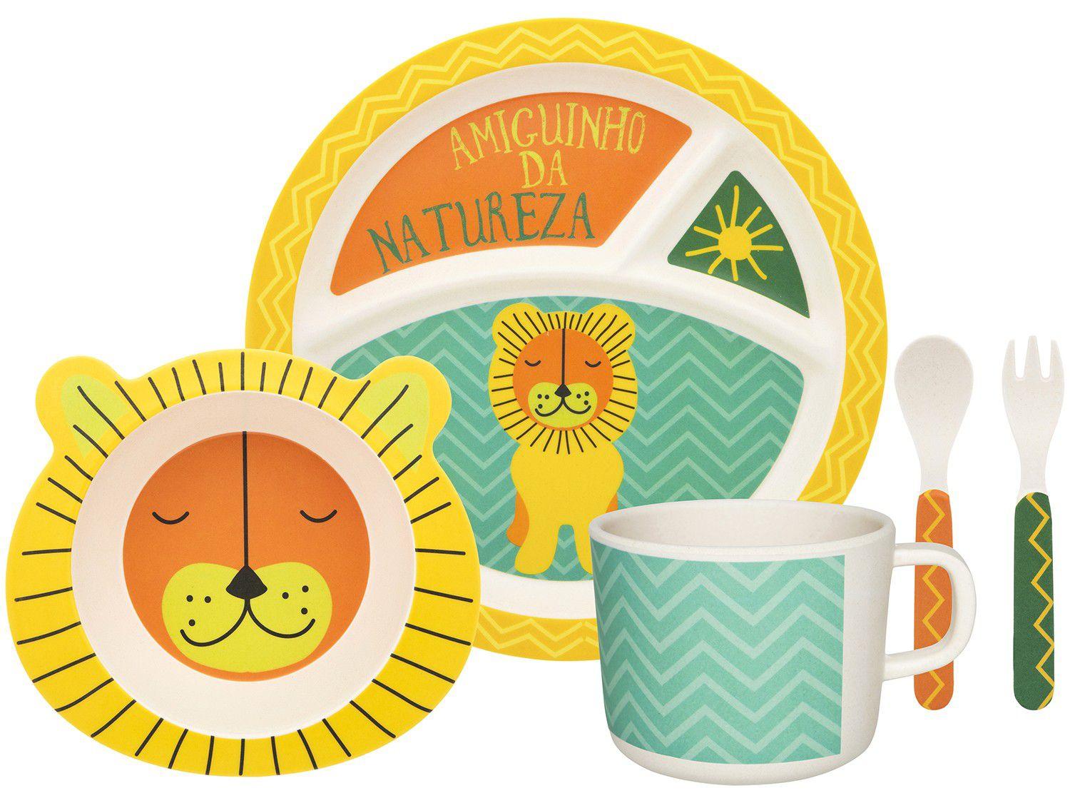Kit Alimentação Infantil 5 Peças Oxford Bamboo - Leãozinho