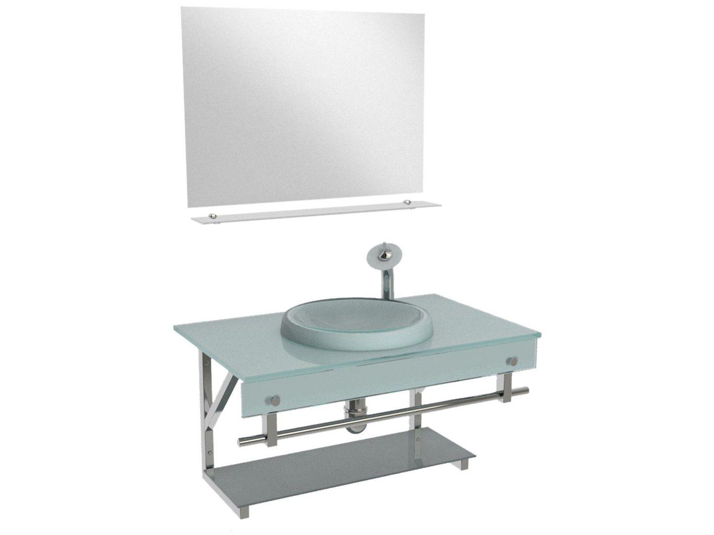 Gabinete para Banheiro de Vidro com Cuba e Espelho - VB Cristais VB2028/60MBR