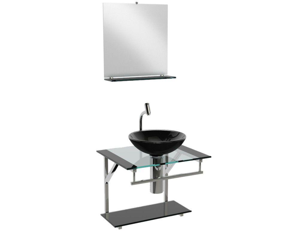 Gabinete para Banheiro de Vidro com Cuba e Espelho - VB Cristais Advance VB2021/50PR