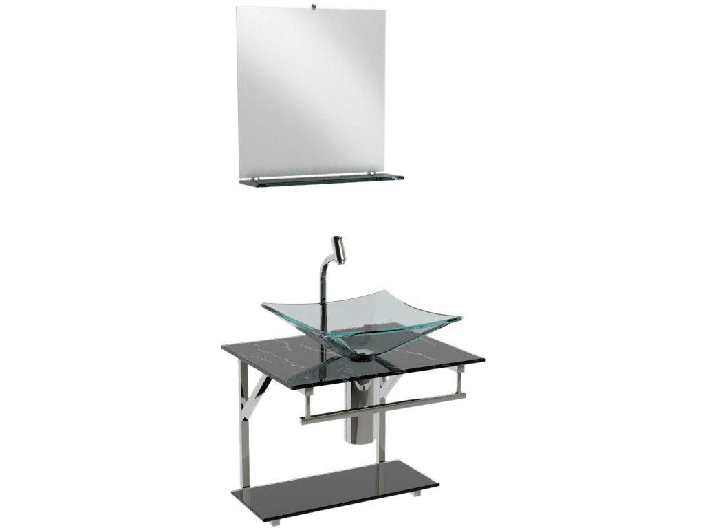 Gabinete para Banheiro de Vidro com Cuba e Espelho - VB Cristais Advance VB2023/50MPR