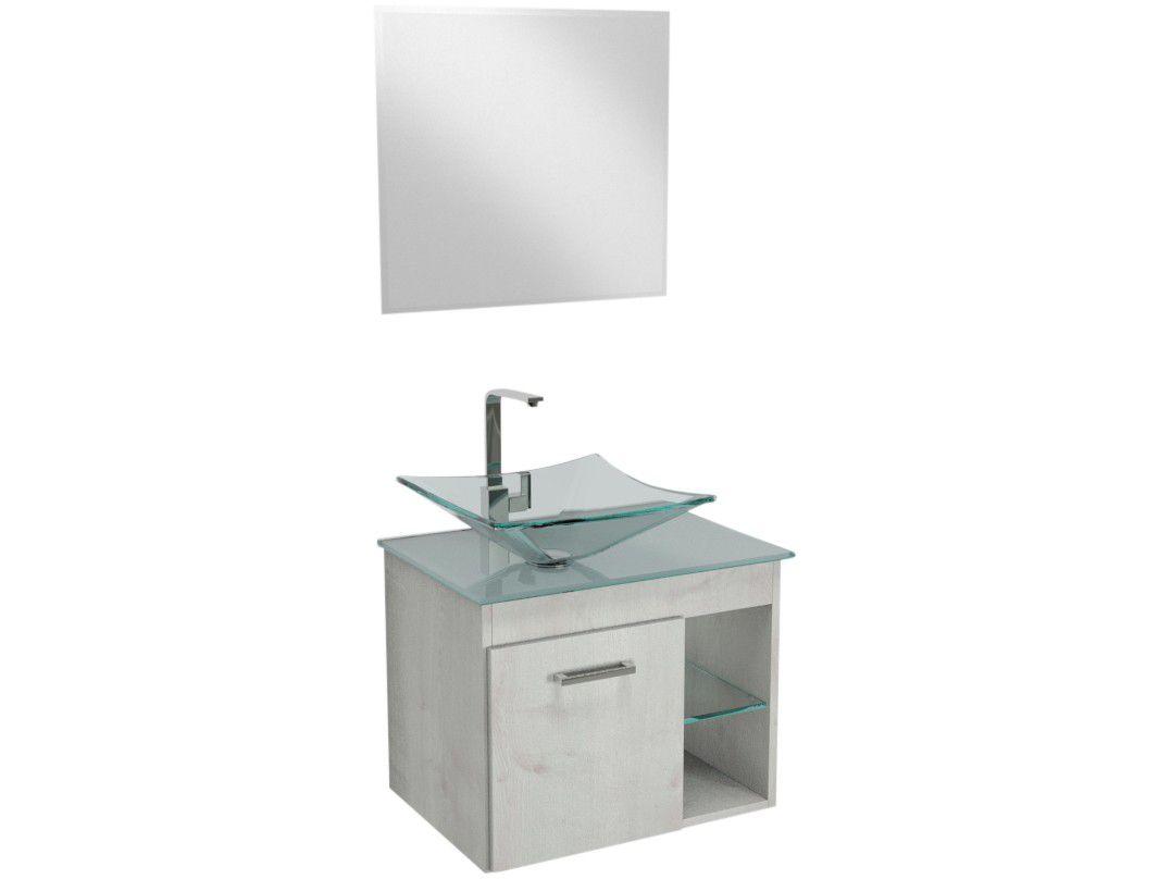 Gabinete para Banheiro de Vidro com Cuba e Espelho - 1 Porta 2 Gavetas VB Cristais VB5034
