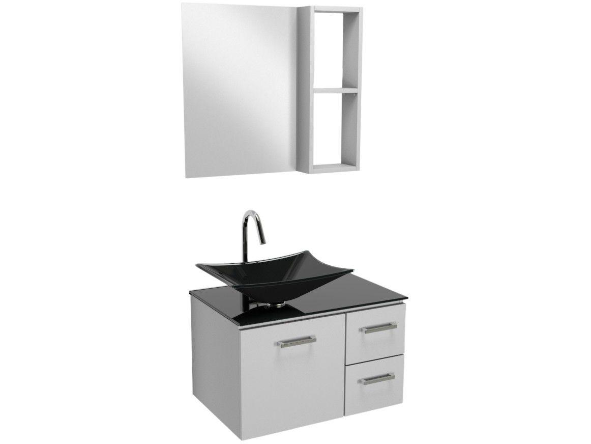 Gabinete para Banheiro de Vidro com Cuba e Espelho - 1 Porta 2 Gavetas VB Cristais VB5038D